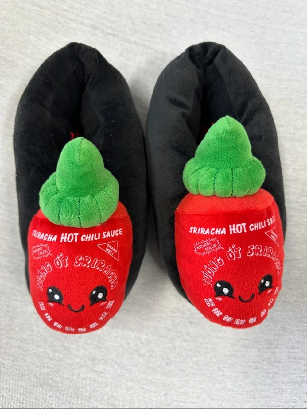 Sriracha Hot Chili Sauce Plush Slipper - Red & Green Kids size S/M